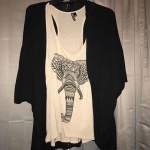 tank top combined with black loose cardigan